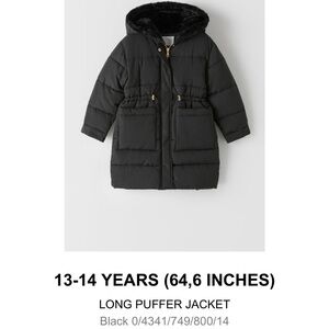 Zara, Girls puffer coat, Blk, size 13-14